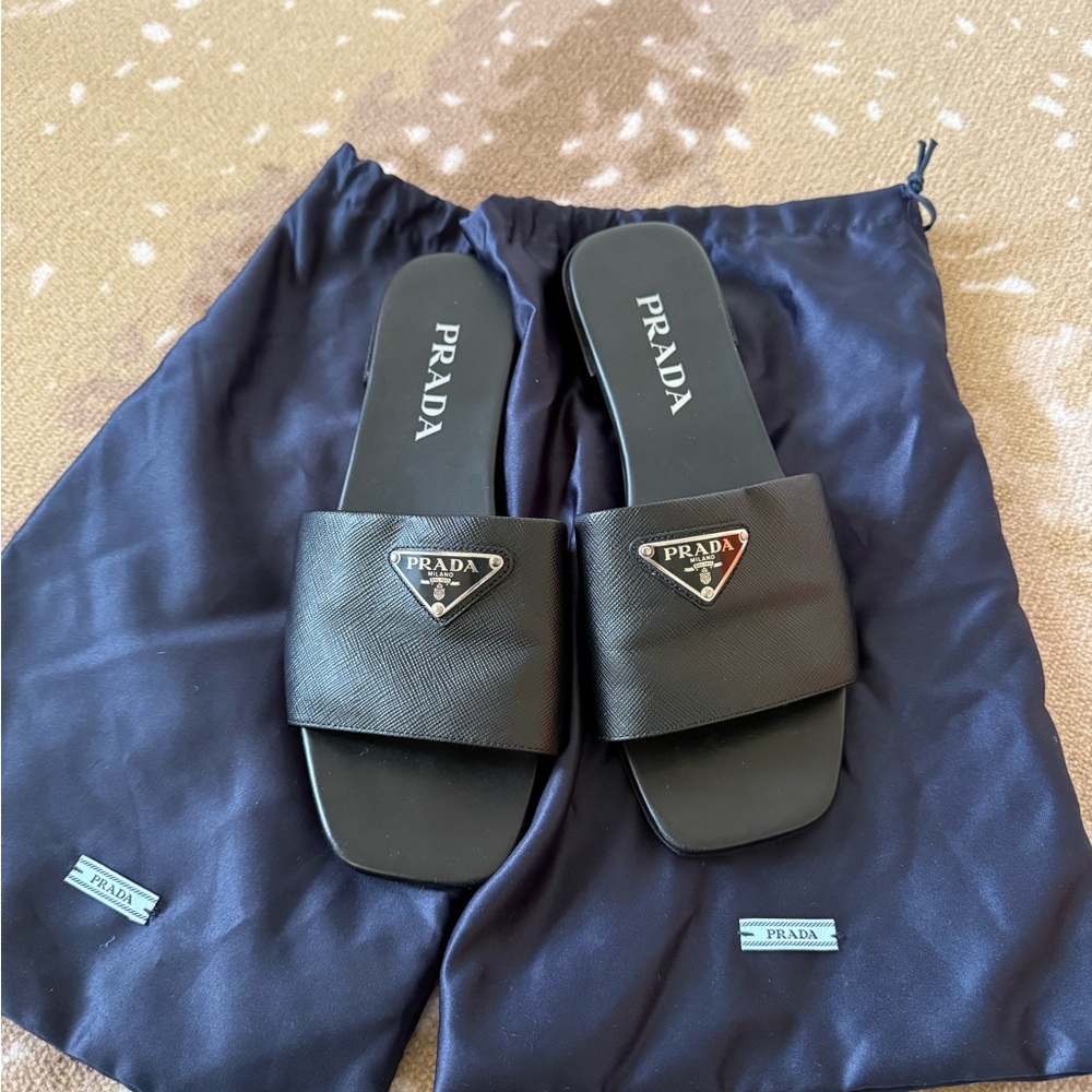 Prada Black Leather Sandal